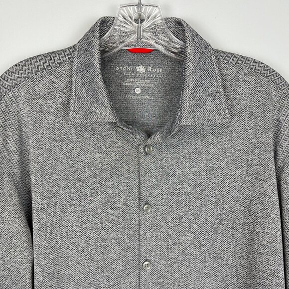 Stone Rose Mens Hi Tech Gray Herringbone Button Up Shirt Long Sleeves size M - Picture 2 of 12